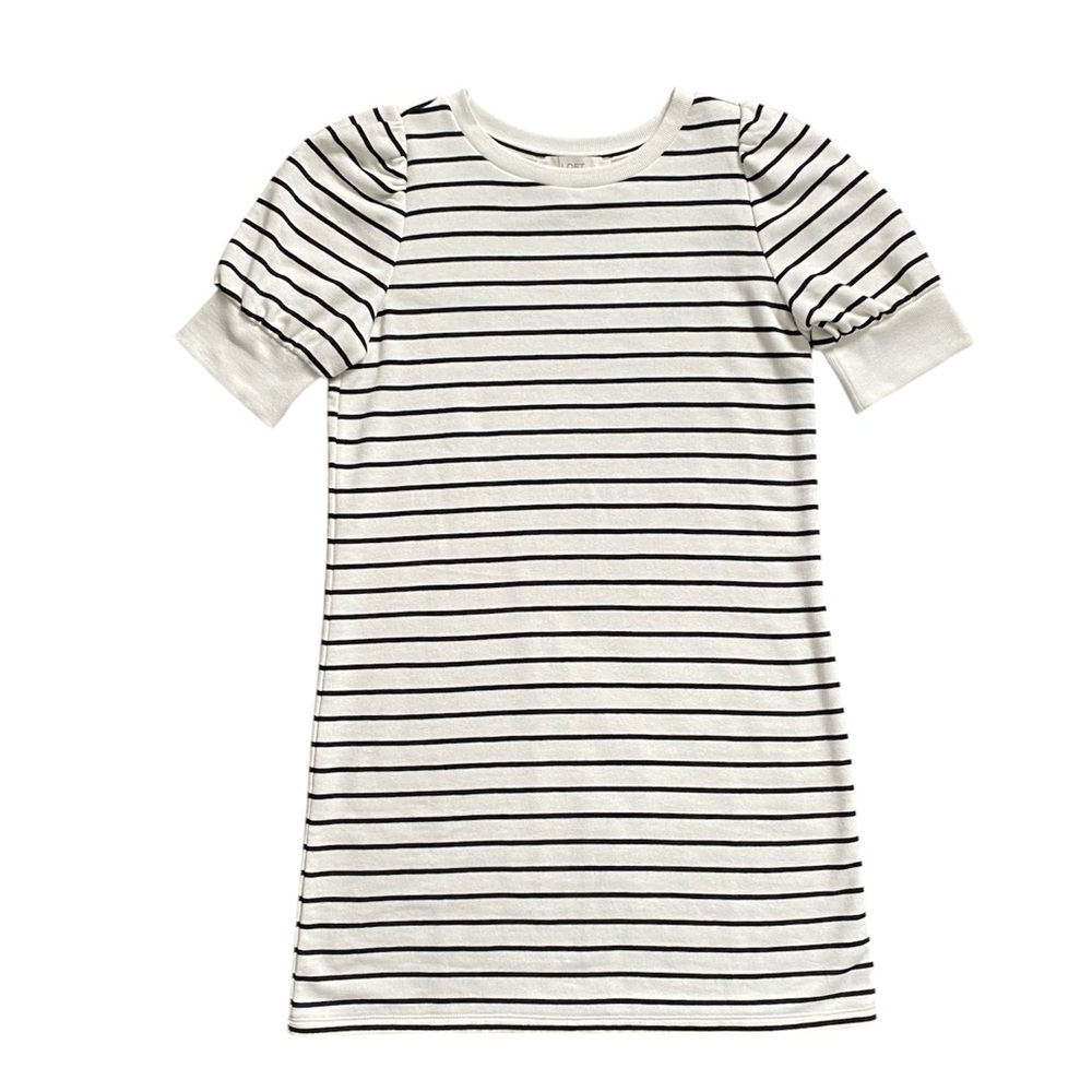 LOFT Sweatshirt Mini Dress Women’s SP White with Black Horizontal Stripes